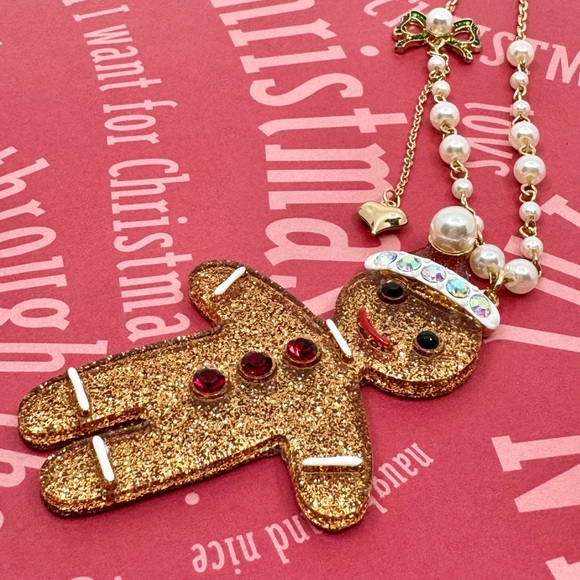 Betsey Johnson ‘Feliz Navidad’ Gingerbread Man Necklace; Stud Earrings Set NWT - Picture 5 of 16